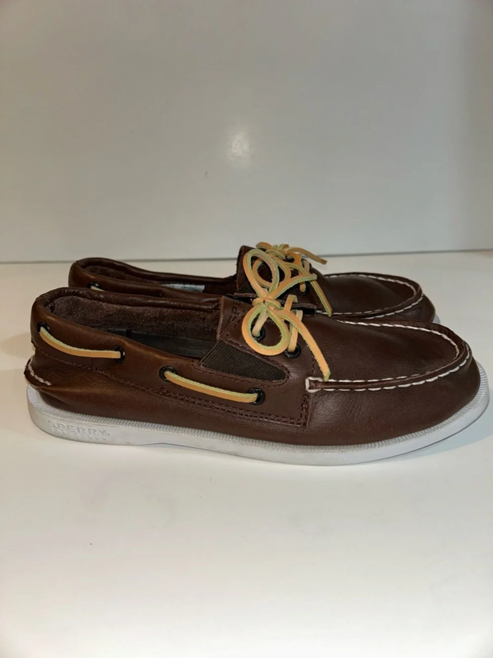 Sperry Brown Leather Boat Shoes with Tan Laces